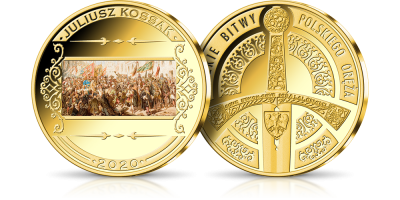 Wjazd Sobieskiego do Wiednia - obraz Kossaka na medalu platerowanym złotem 