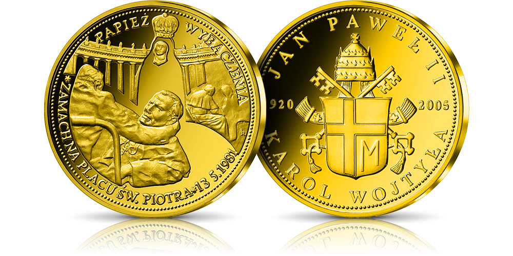 papież wybaczenia na medalu platerowanym złotem