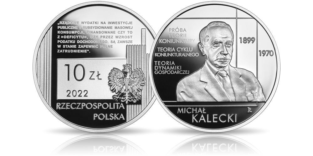 Michał Kalecki na srebrnej monecie NBP. Michał Kalecki na srebrnej monecie NBP.
