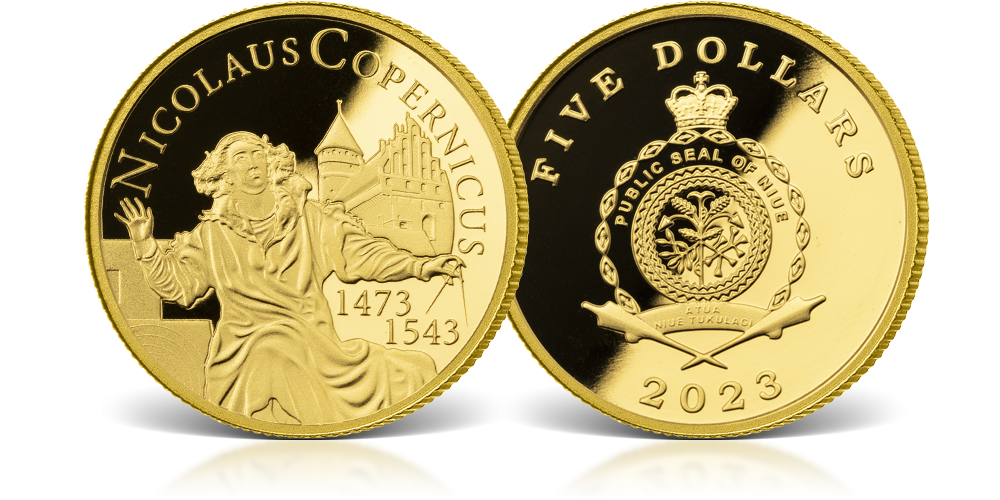 Złota moneta o masie 1/10 uncji wydana z okazji 550. rocznicy urodzin Mikołaja Kopernika Złota moneta o masie 1/10 uncji wydana z okazji 550. rocznicy urodzin Mikołaja Kopernika