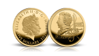 Mozart na złotej monecie o wadze 1/10 uncji.