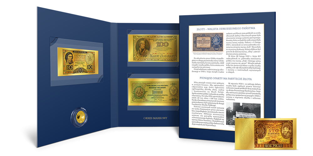 Replika banknotu stuzłotowego z podobizną ks. Józefa Poniatowskiego w czystym złocie