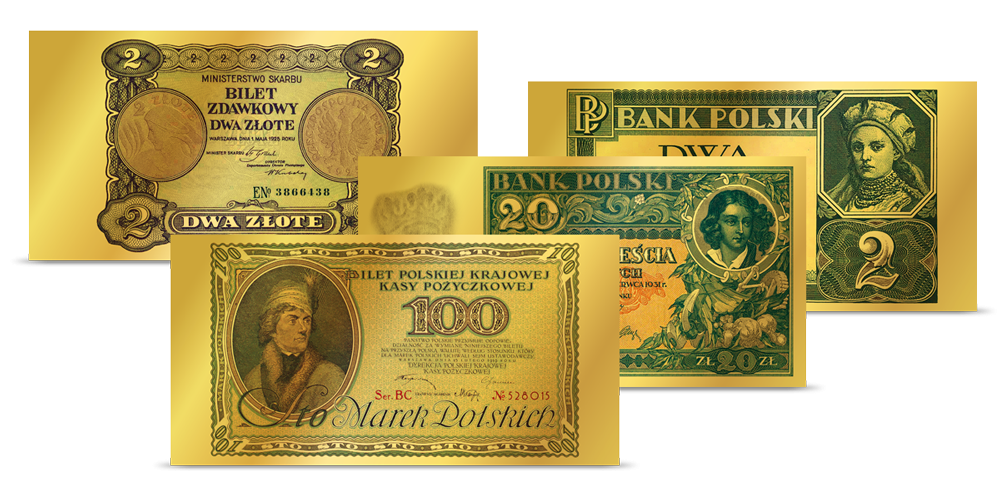 Replika banknotu stuzłotowego z podobizną ks. Józefa Poniatowskiego w czystym złocie