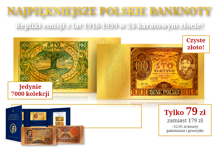 Replika banknotu stuzłotowego z podobizną ks. Józefa Poniatowskiego w czystym złocie
