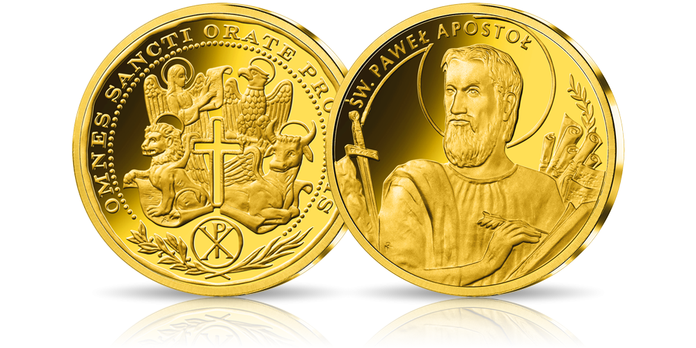  święty Paweł apostoł narodów na medalu platerowanym złotem