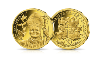 święty jan paweł II na mdalu uszlechetnionym złotem