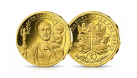 święty Krzysztof z Dzieciątkiem Jezus na emisji uszlachetnionej czystym złotem