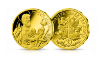   święty Piotr pierwszy papież kościoła na medalu platerowanym złotem