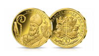 święty Wojciech patron Polski na medalu uszlachetnionym czystym złotem
