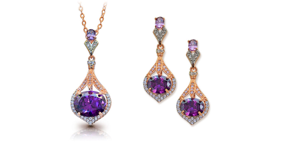 Elegancki naszyjnik i kolczyki z prawdziwymi ametystami i cyrkoniami 