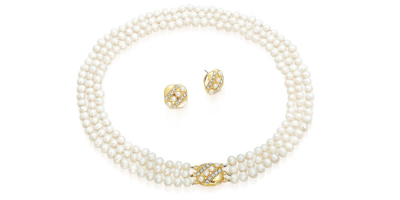Naszyjnik z pereł i kolczyki - zestaw inspirowany biżuterią księżnej Diany 