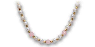 Naszyjnik z pereł ozdobiony różowymi kwarcami