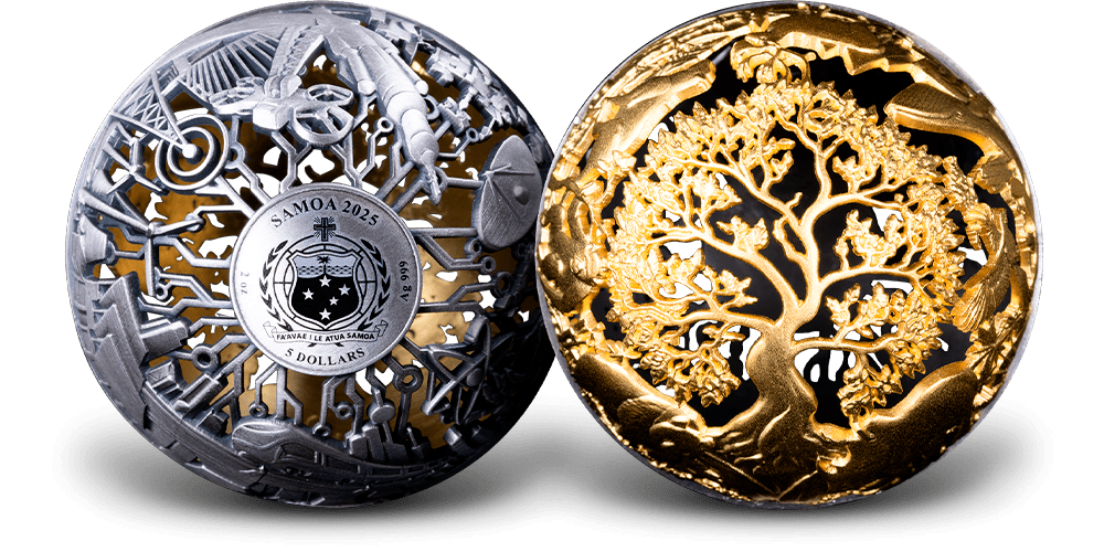 Natura i technologia - moneta wybita w czystym srebrze.