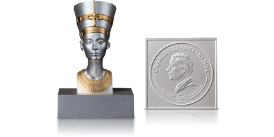 Nefertiti – srebrna moneta w kształcie słynnego popiersia królowej o masie 5 uncji!