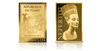 Nefertiti – królowa Egiptu na monecie wykonanej z czystego złota 