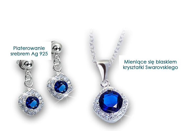 Zawieszka i kolczyki z kryształkami Swarovskiego – zestaw biżuterii platerowanej cennym srebrem