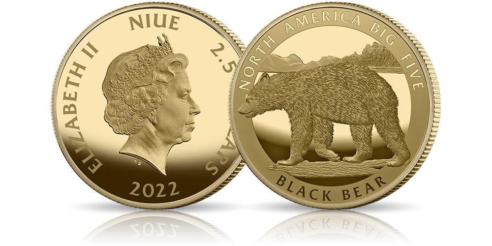 Niedźwiedź na monecie wybitej w czystym złocie.