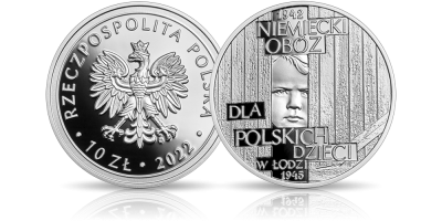 Niemiecki obóz dla polskich dzieci w Łodzi - srebrna moneta NBP 