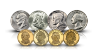 Okolicznościowe srebrne dolary, wybite z okazji 200. rocznicy powstania Stanów Zjednoczonych i słynne dolary prezydenckie