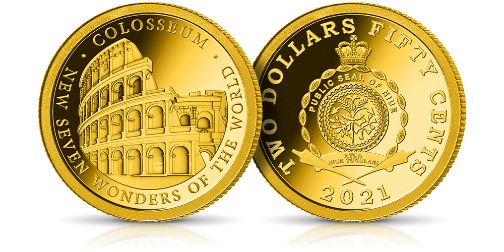 Nowe 7 Cudów Świata - złota moneta Koloseum