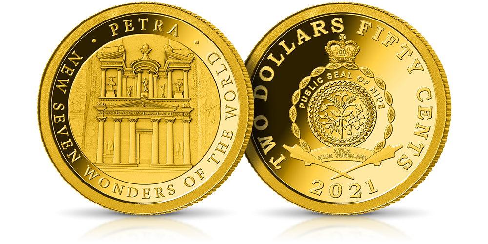 Nowe 7 Cudów Świata - złota moneta Petra