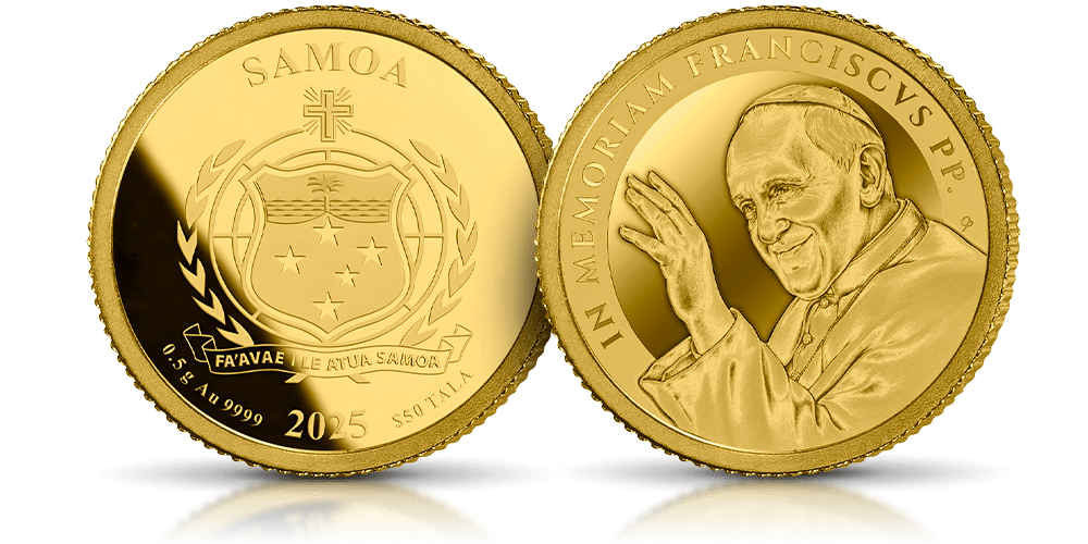 monteta z czystego złota 999/1000 upamiątniająca papieża Franciszka