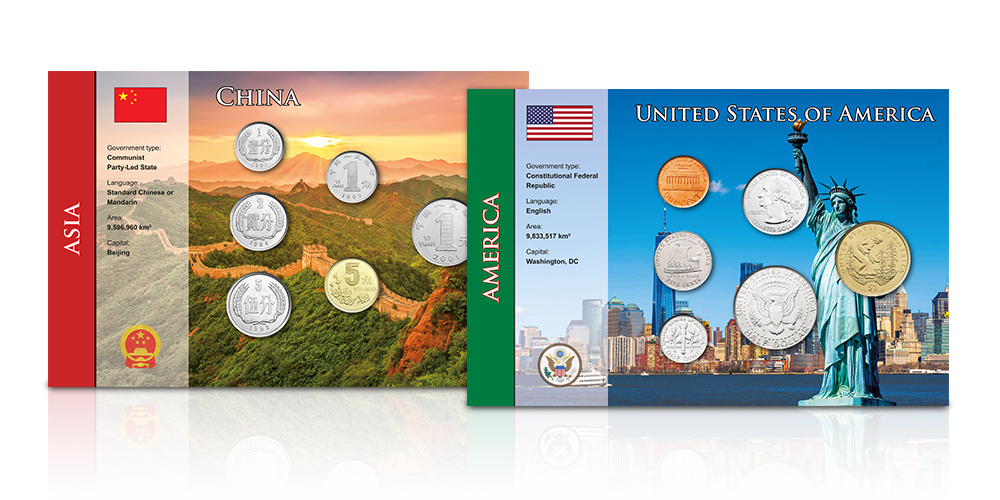 Aż dwa zestawy w specjalnej cenie! Oficjalne monety Stanów Zjednoczonych i Chin