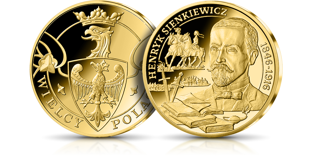 Henryk Sienkiewicz na medalu platerowanym 24-karatowym złotem Henryk Sienkiewicz na medalu platerowanym 24-karatowym złotem