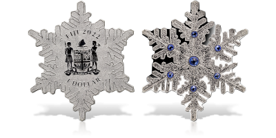 Płatek śniegu - srebrna moneta ozdobiona aż 7 kryształkami 