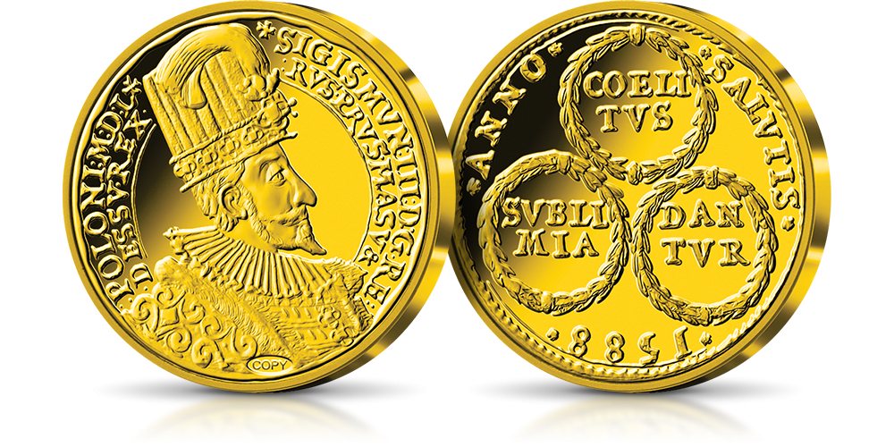 Portugał Zygmunta III Wazy - replika platerowana czystym złotem, najwyższa jakość mennicza Portugał Zygmunta III Wazy - replika platerowana czystym złotem, najwyższa jakość mennicza