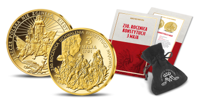 230. rocznica Konstytucji 3 Maja 1791 roku Jubileuszowy medal platerowany czystym złotem 