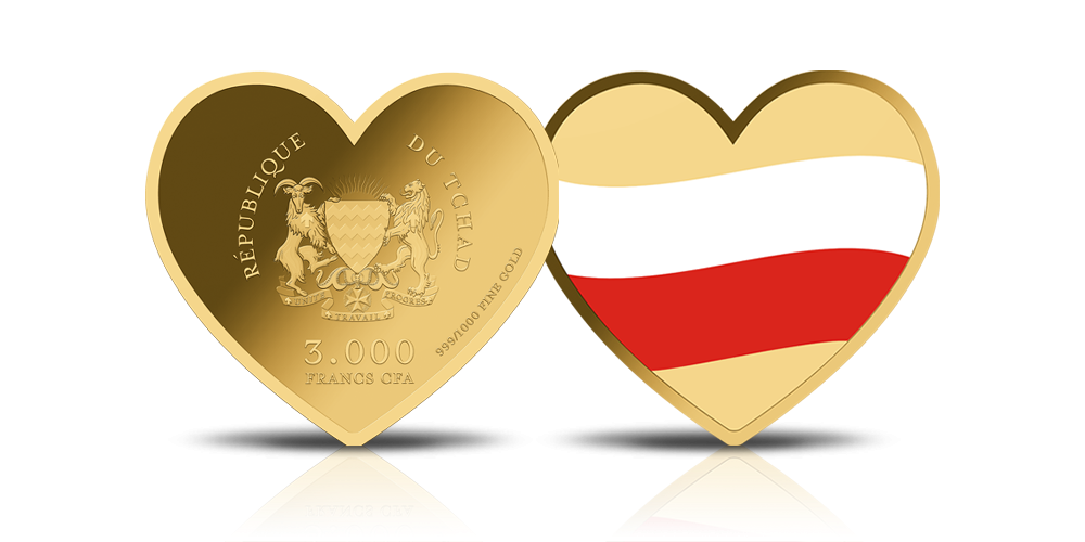 Moneta w kształcie serca z flagą Polski