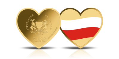 Serce z flagą Polski - moneta wykonana z czystego złota 