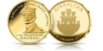 80. rocznica katastrofy w Gibraltarze - moneta wybita z 1/10 uncji złota