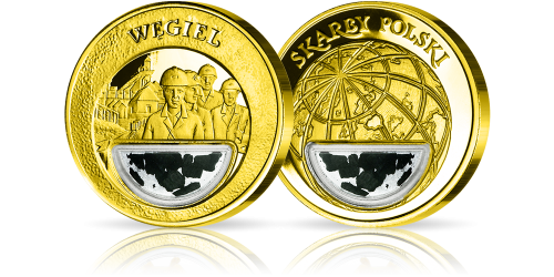Uszlachetniony złotem medal Węgiel Uszlachetniony złotem medal Węgiel