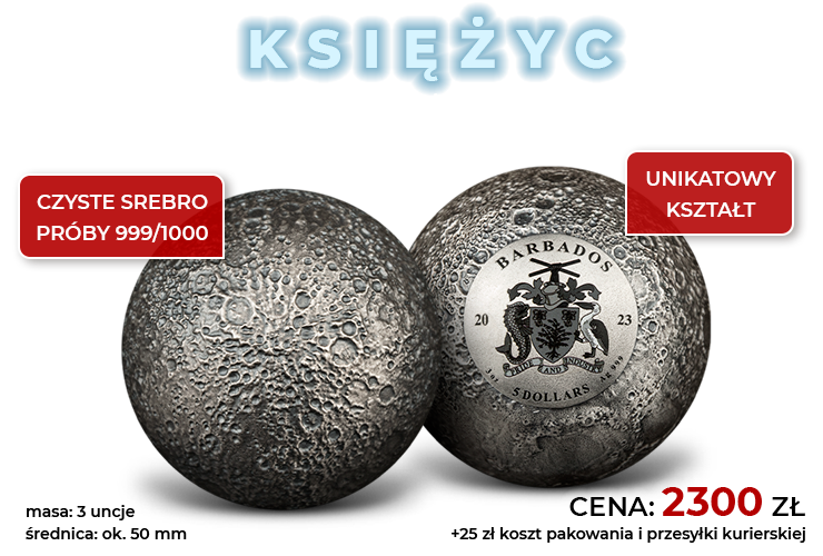 Moneta w kształcie Księżyca - prawdziwy unikat numizmatyczny wybity w czystym srebrze