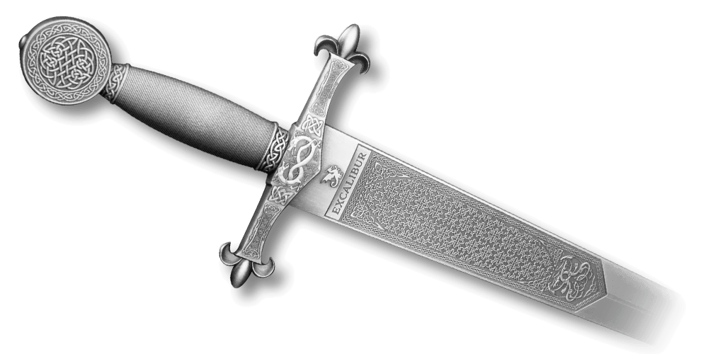 Excalibur - srebrna moneta w kształcie miecza.