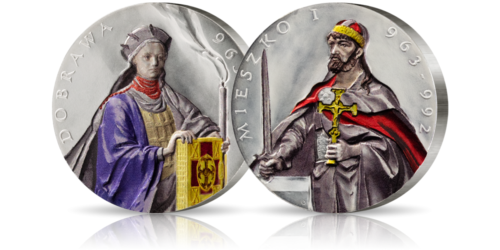 Srebrny medal z wizerunkiem Mieszka I i Dobrawy Srebrny medal z wizerunkiem Mieszka I i Dobrawy