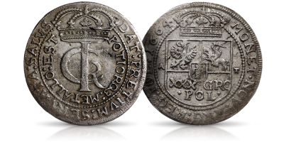 Srebrny tymf Jana Kazimierza Pierwsza polska moneta złotowa! 