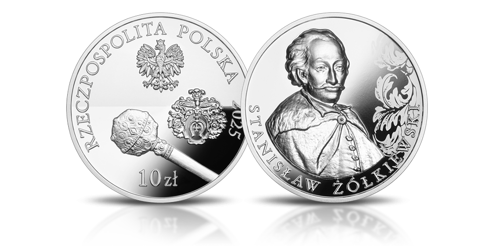 Stanisław Żółkiewski na srebrnej monecie kolekcjonerskiej emitowej przez NBP.