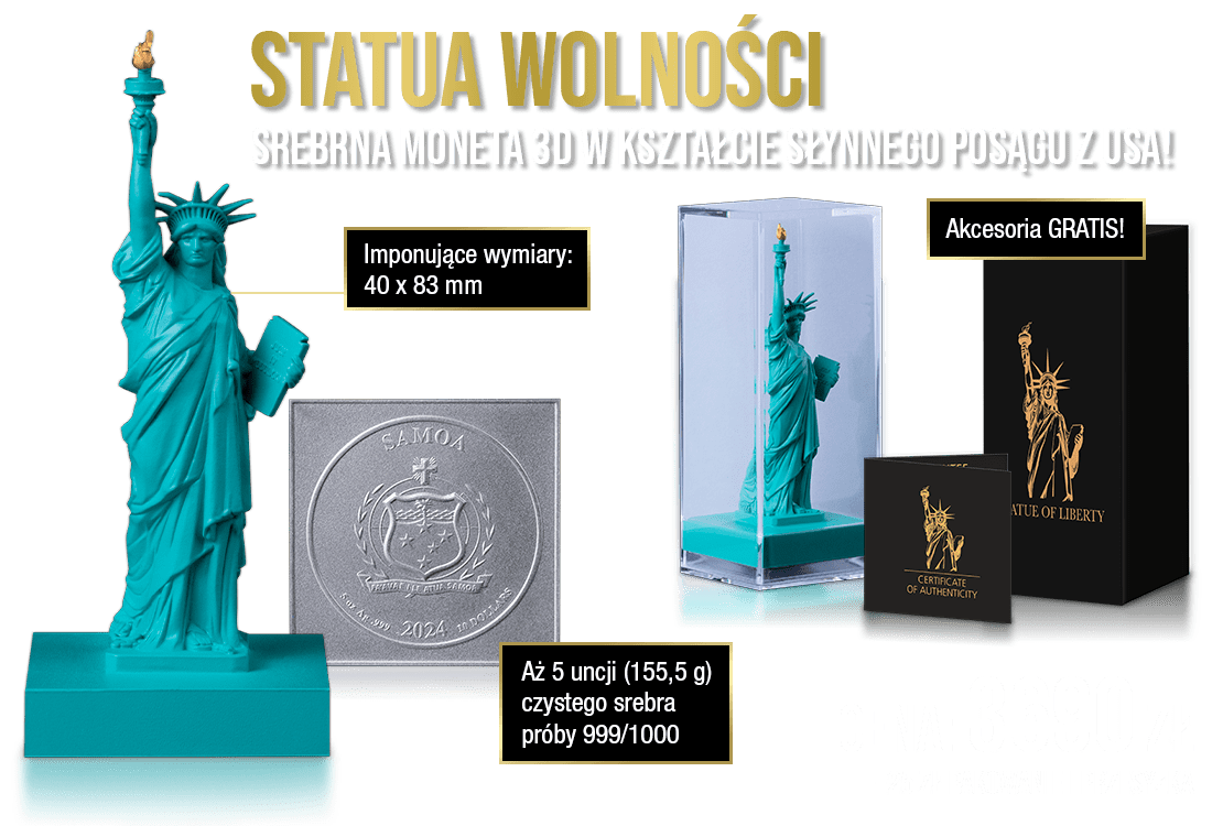 Statua Wolności – srebrna 5 uncjowa moneta w kształcie jednego z najsłynniejszych posągów!