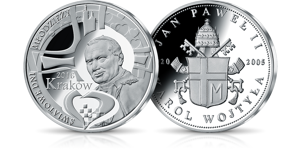 pamiątkowy medal z cennego srebra upamiętniający incijatora światowych dni młodzieży Ojca Świętego pamiątkowy medal z cennego srebra upamiętniający incijatora światowych dni młodzieży Ojca Świętego