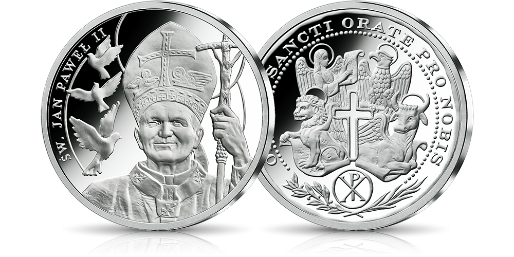  święty Jan Paweł II na medalu z czystego srebra