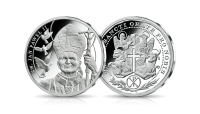 święty Jan Paweł II na medalu z czystego srebra