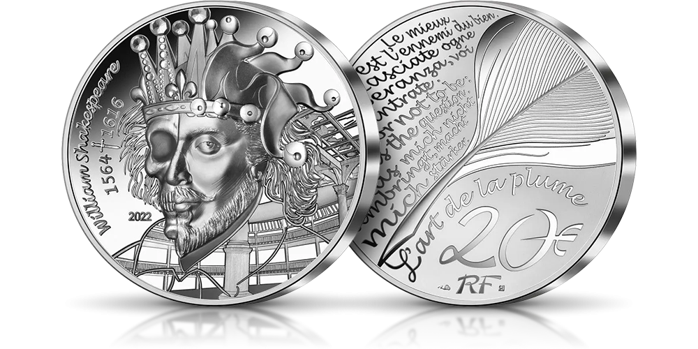 William Szekspir upamiętniony na monecie wybitej w czystym srebrze. William Szekspir upamiętniony na monecie wybitej w czystym srebrze.