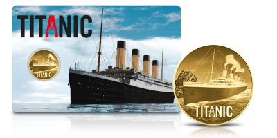 Titanic - jeden z największych statków pasażerskich na monecie wykonanej z czystego złota 