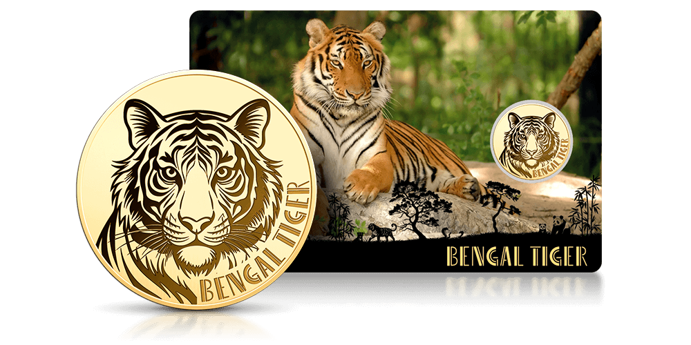 Tygrys bengalski na złotej monecie.