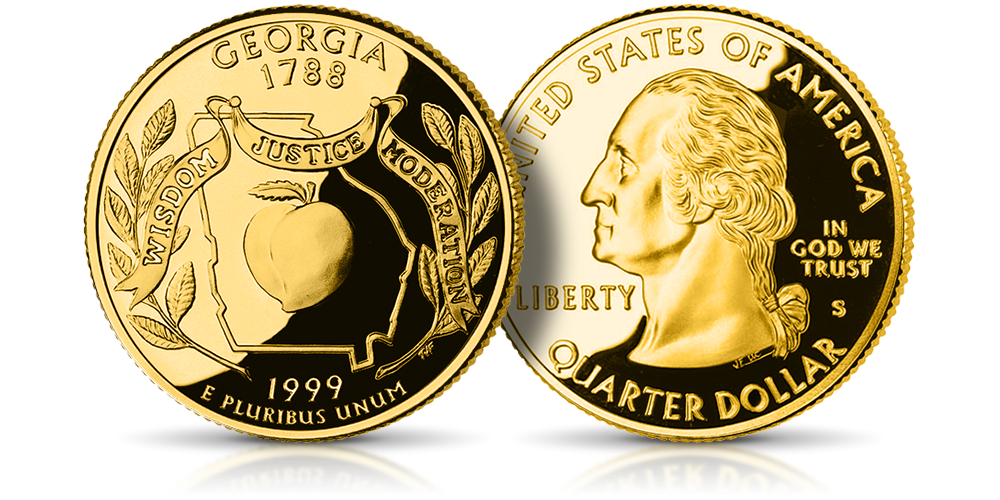 USA Quarters: Słynne amerykańskie ćwierćdolarówki uszlachetnione czystym złotem. Georgia 1999