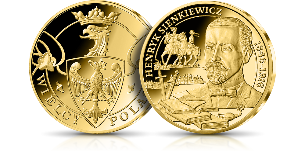  Henryk Sienkiewicz na medalu platerowanym 24-karatowym złotem