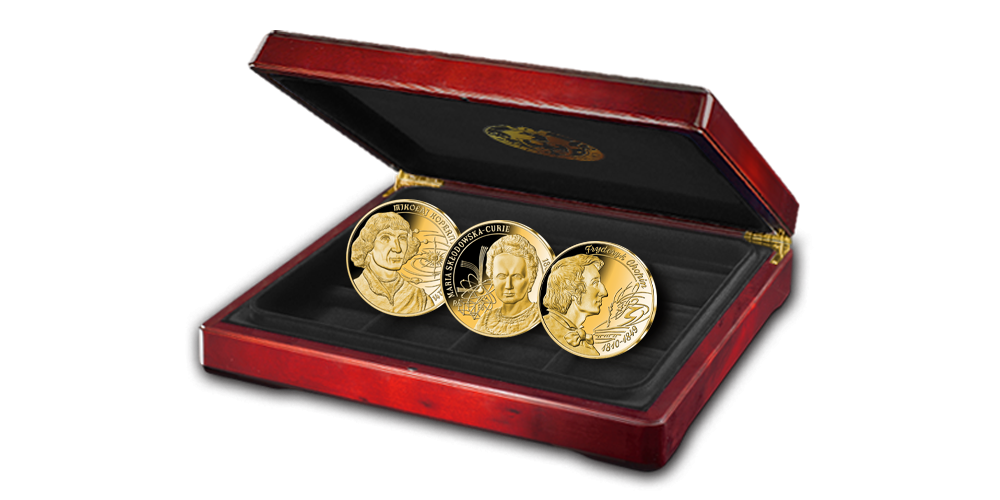 Marszałek J&oacute;zef Piłsudski na medalu uszlachetnionym 24-karatowym złotem